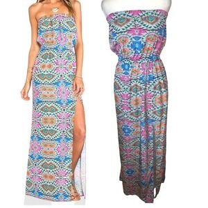 Lovers + Friends Mosaic Dawn Maxi Dress with Slit Multi-Colored Size Small